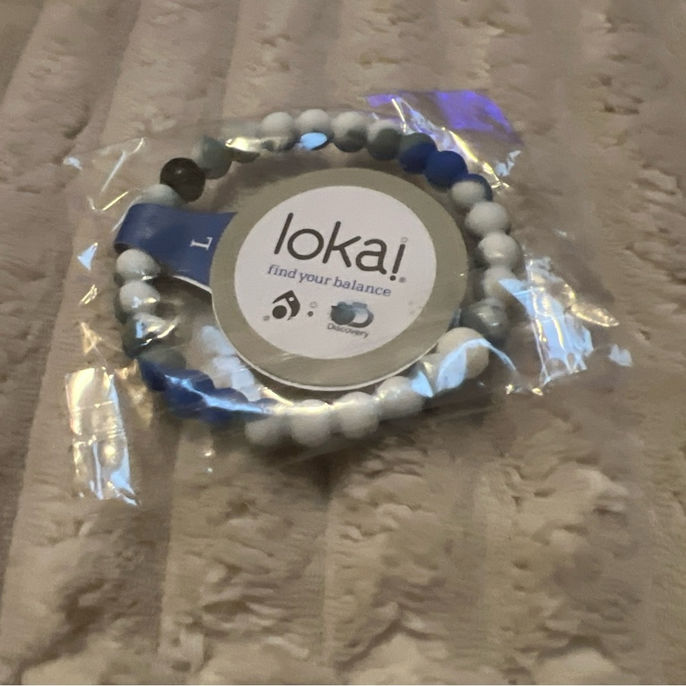 Lokai Blue and White 7” silicone bracelet